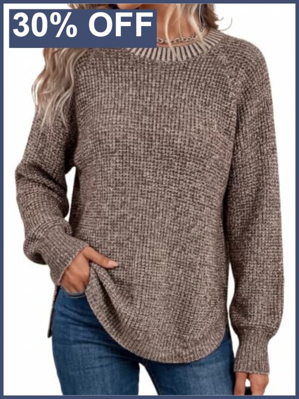 Oversized Waffle Knit Pullover Sweater Crewneck Loose Fit Long Sleeve Fall